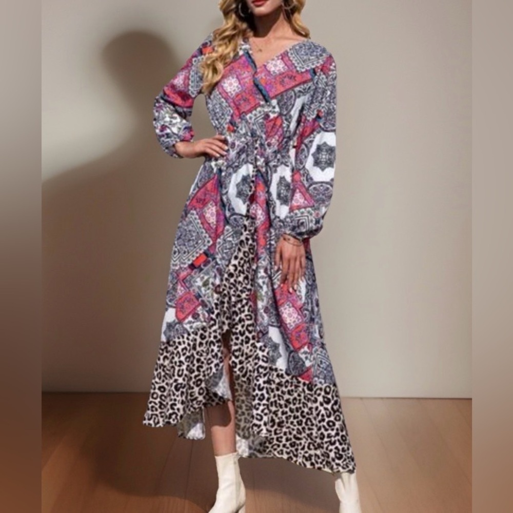 Gigio Women’s Mixed Patterns Long Sleeve High Low Dress - M - EUC